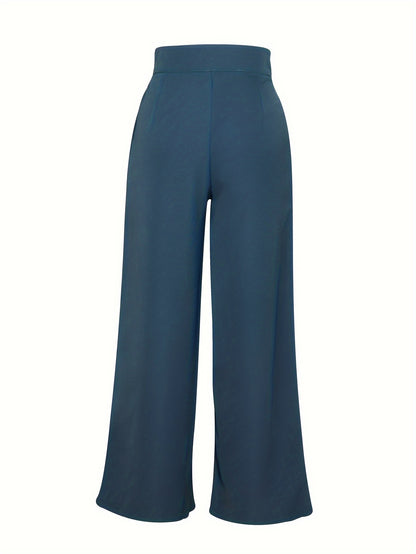 Casual Chic] Կանացի շիկ ֆրանսիական ոճի միագույն սև ծալքավոր տաբատ՝ բարձր գոտկատեղով, լայն ոտքով, պոլիեսթերով, լվացվող մեքենայում՝ կատարյալ արձակուրդի և ամենօրյա հագուստի համար, գեղեցիկ տաբատ