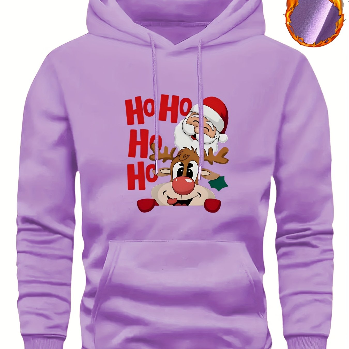 Men's Christmas Hooded Sweatshirt with Rudolph & Santa Print - Thickened Winter Pullover Hoodie, Warm Long Sleeve Casual Sweater for Skiing, Parties, Team Events - Machine Washable (Couple Matching, Unisex Style)