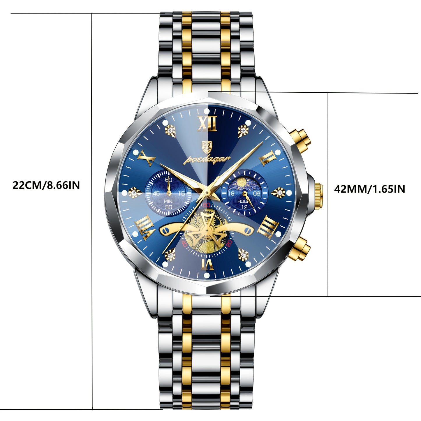 Men's Stainless Steel Business Watch with Luminous Chronograph