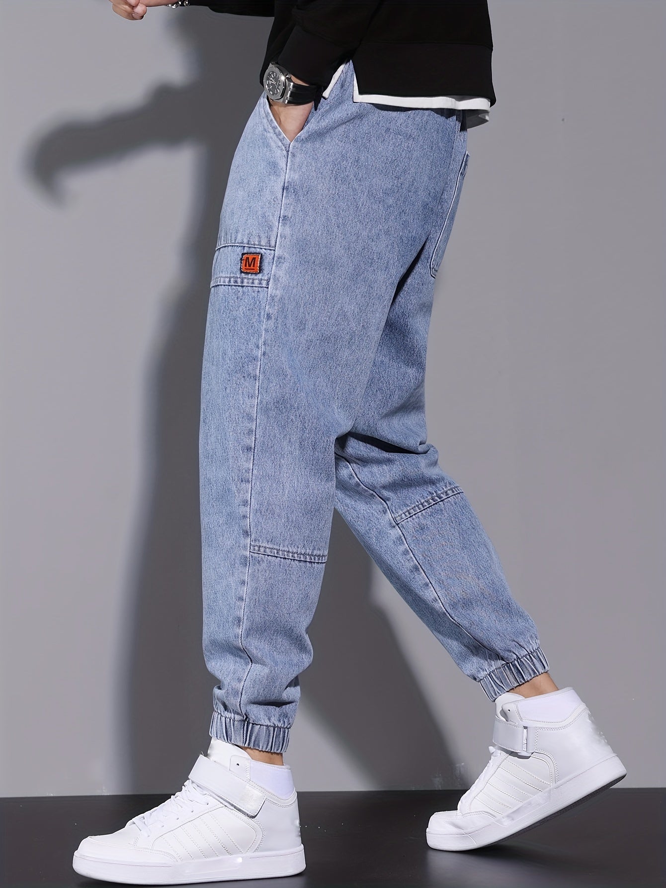 Men's Street Style Harem Jeans - Casual Loose Fit with Elastic Drawstring Waist, Versatile & Stylish for All Seasons