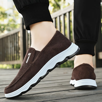 Men's Lightweight Breathable Canvas Loafers - Slip-On Casual Shoes for Walking, Driving & Outdoor Activities, Brown Fabric Upper with Rubber Sole, Comfortable and Stylish Design