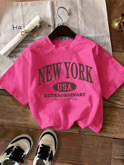 Ladies' Casual T-shirt With Letters, NEW NY USA Pattern, Circular Nect, Summer And Spring Fashion Clothing