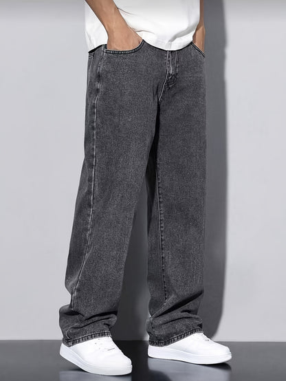 Boys' Casual High-Waist Straight-Leg Denim Jeans for Teens