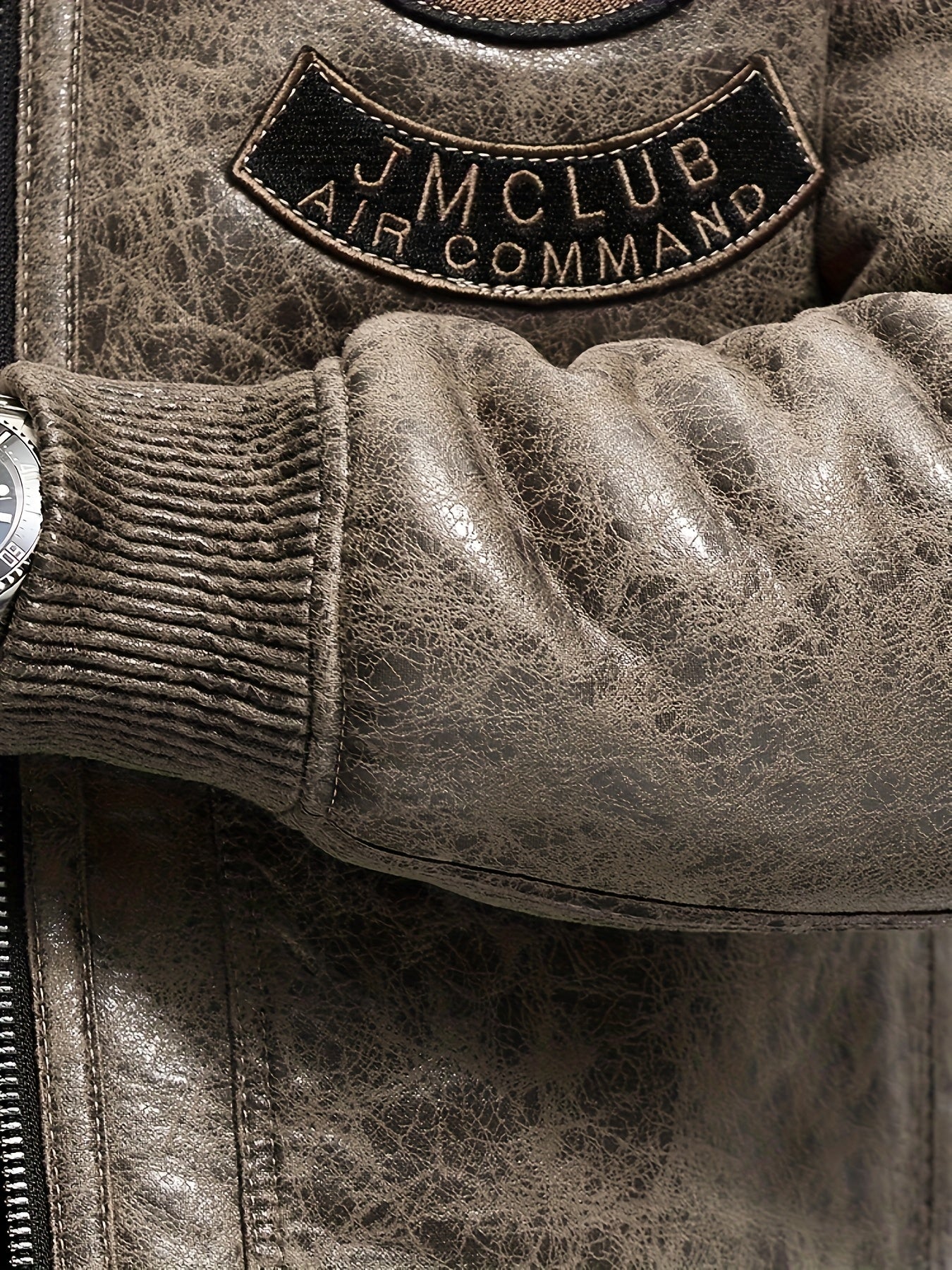 Men'S Faux Fur Lined Biker Jacket, Casual Long Sleeve Applique Air Force Style, Polyester 100% Knit Fabric, Solid Color Lapel Collar, Zipper Closure, Regular Fit for Daily & Golf Occasions - Fall/Winter Collection