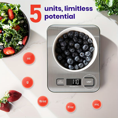 1pc High-Precision Digital Kitchen Scale, 22lb/10kg Capacity, Stainless Steel with LCD Display, Tare Function, Easy Clean, 6 Unit Measurements (g, oz, lb, kg, lb-oz), Ideal for Baking, Cooking, Coffee, and Packaging