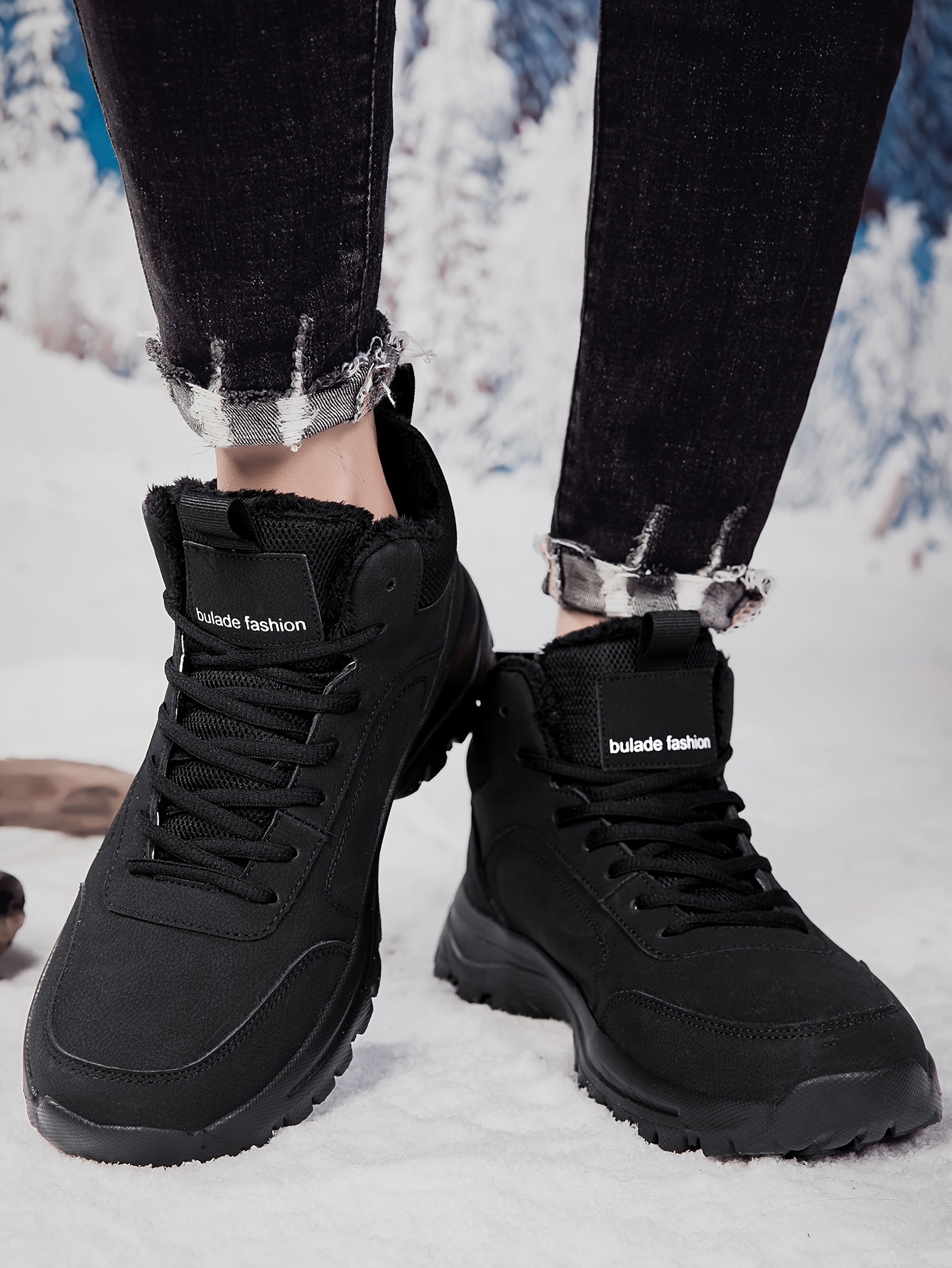 Տղամարդկանց միջին բարձրության ձմեռային ձնագնացքներ - Թեթև, չսահող, տաք փափուկ երեսպատում, դիմացկուն MD ներբան, սև աշխատանքային և փողոցային ոճ արտաքին սպորտի, արշավների և ամենօրյա հանգստի համար, ձմեռային կոշիկներ, արշավային կոշիկներ, նրբագեղ դիզայն, ճկուն