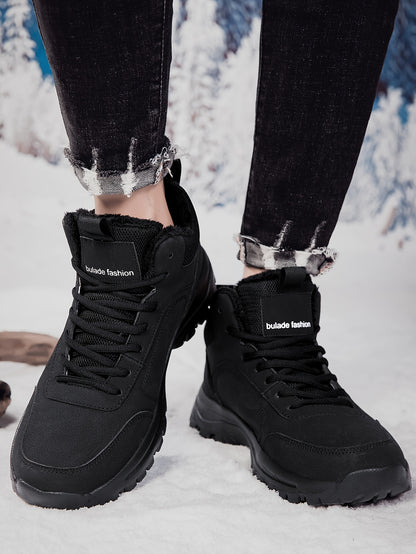 Տղամարդկանց միջին բարձրության ձմեռային ձնագնացքներ - Թեթև, չսահող, տաք փափուկ երեսպատում, դիմացկուն MD ներբան, սև աշխատանքային և փողոցային ոճ արտաքին սպորտի, արշավների և ամենօրյա հանգստի համար, ձմեռային կոշիկներ, արշավային կոշիկներ, նրբագեղ դիզայն, ճկուն