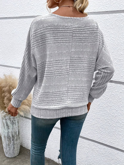 1 հատ Women'S Casual Crew Neck Knit T-shirt - պոլիեսթեր պինդ գույնի երկարաթև վերնաշապիկ գարնան/աշունի համար