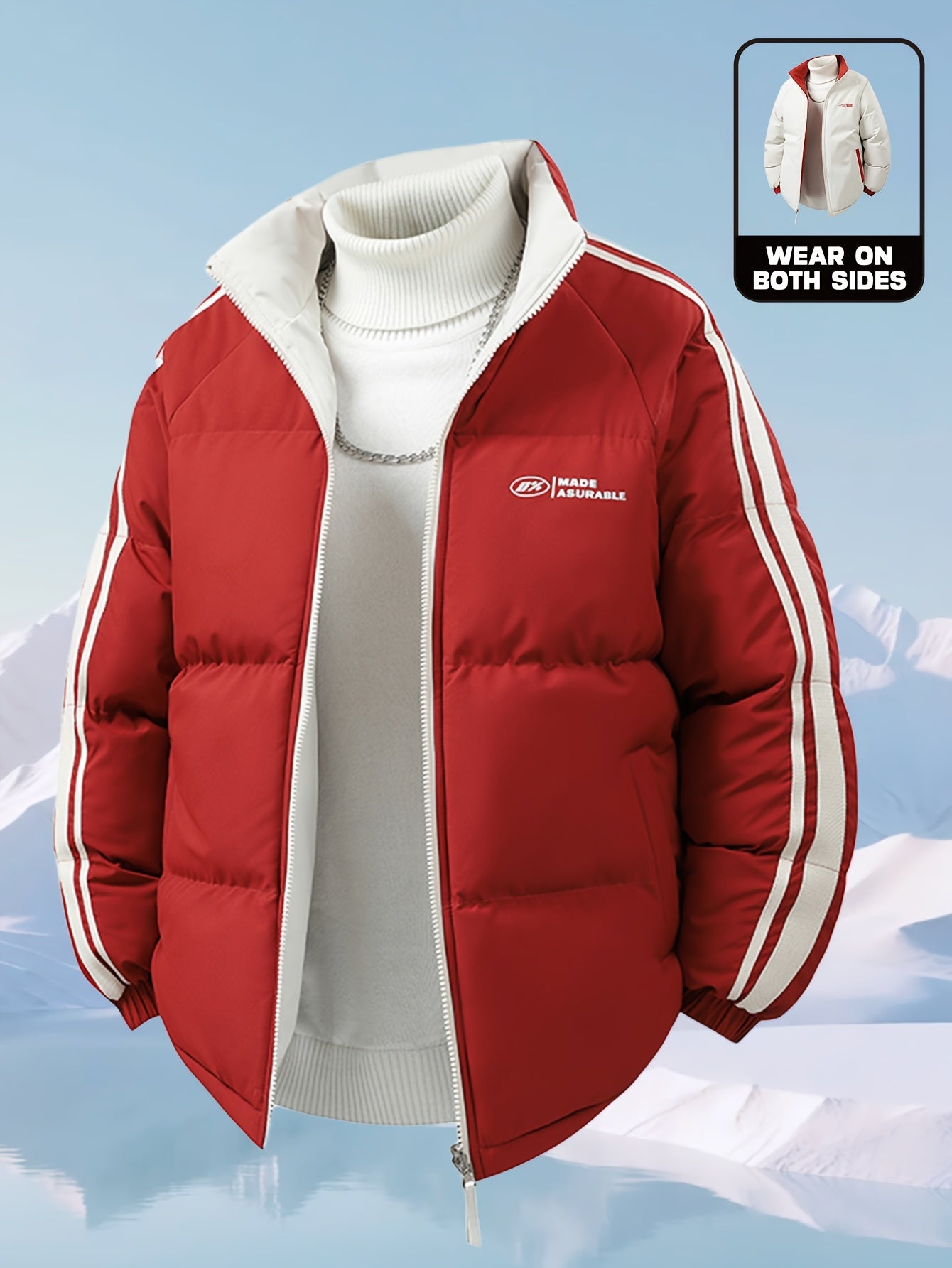 Men'S Heavy-Duty Thermal Jacket - Double-Sided Winter Coat with Full-Zip Closure, Soft Non-Stretch Fabric, Stand Collar - Cold Weather Outerwear for Office, Commuting, Thick, Outdoor - Easy-care Polyester Jacket, Winter Jacke