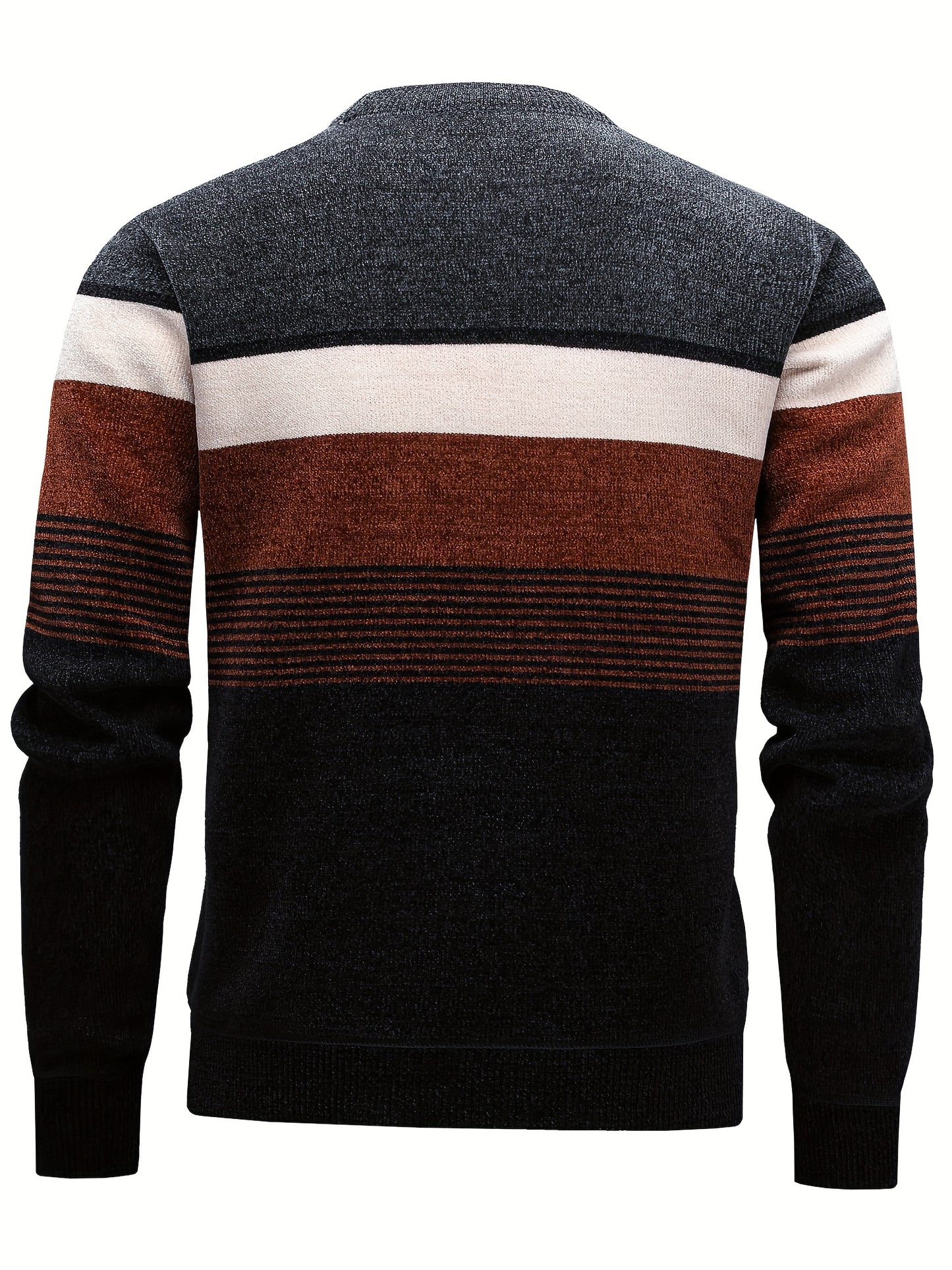 Temujin Men'S Winter Round Neck Sweater with Fleece, Knitted with Embroidered Stripes And Casual Letters for Warmth And a Fitted Style