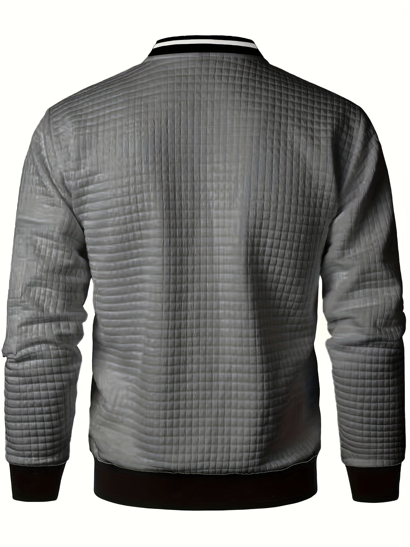 Men's Casual Bomber Jacket with Stand Collar - Polyester and Elastane Blend, Knit Fabric with Slight Stretch, Solid Color, Zipper Detail, Long Sleeve, Regular Fit