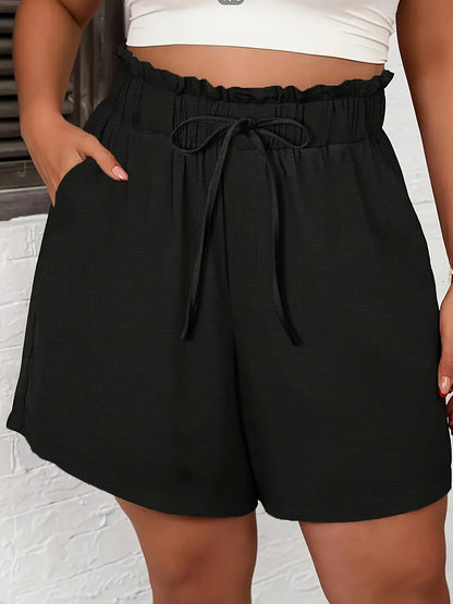 Relaxed Style| Women's Light Blue Faux Denim Casual Shorts - High-Waisted, Loose Fit with Drawstring, Summer Wash-Free Polyester Shorts for Everyday Comfort, Summer Casual Wear|Drawstring Shorts|No Stretch Fabric, High Waiste