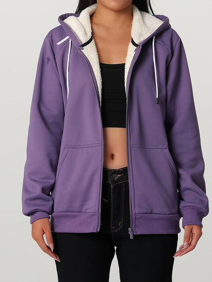 Կանացի ծանր ձմեռային բաճկոն - Ջերմամեկուսացված սառը եղանակի բաճկոն՝ ամբողջական կայծակաճարմանդով, մեծ առջևի գրպաններով - Մանուշակագույն վերնազգեստ առօրյա և պաշտոնական միջոցառումների համար - Ոչ ձգվող պոլիեսթերային գործվածք - Հեշտ խնամքի կանացի վերնազգեստ,