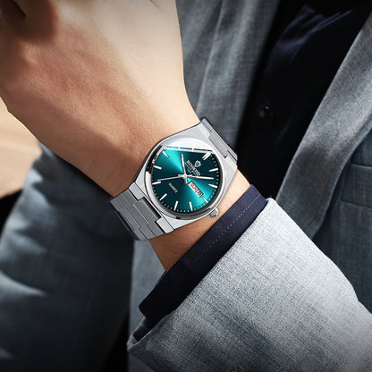 BINBOND Fashion Solid Stainless Steel Buckle Men's Business Casual Quartz Watch Thin Double Calendar Men's Watch