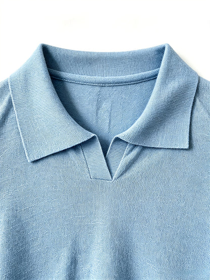 Men's Knit Polo Shirt with Geometric Pattern - Lightweight Summer Styl