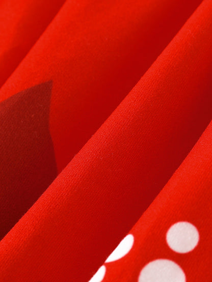 Girls' Christmas Party Dress - Long Sleeve Ruffled Hem Mid-Length Red Dress with Merry Christmas Print, Snowflakes & Santa Hats - Casual Holiday Outfit for Autumn & Winter Festive Celebrations, Durable Construction, Quality S