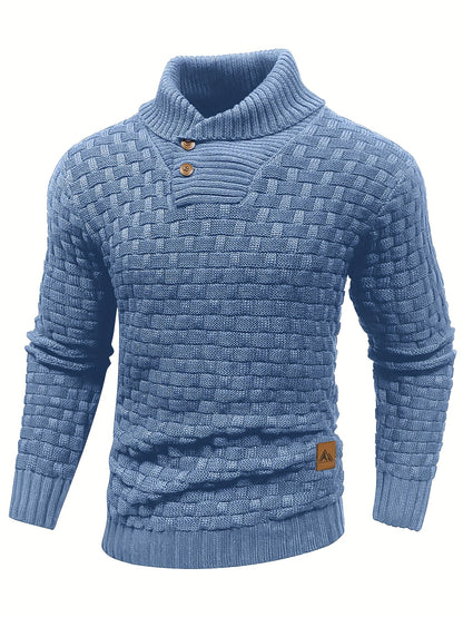 Men's Casual Waffle Pattern High Stretch Sweater, Chic Mature Pullover Sweater For Fall Winter