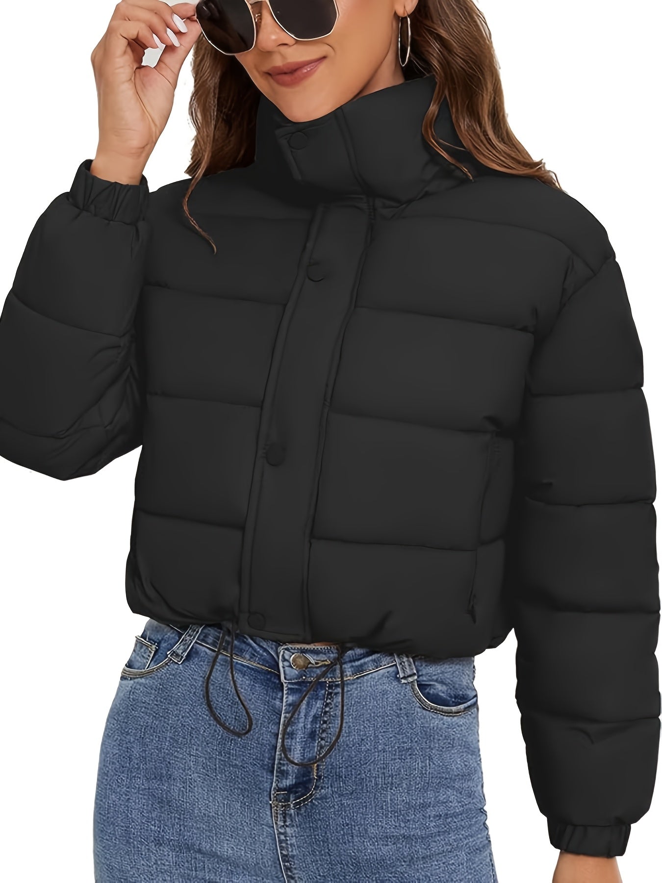 Women'S Lightweight Winter Jacket - Elegant Stand Collar Short Length Quilted Coat with Button Front, H-Silhouette Regular Fit, Long Sleeve Casual Outerwear for Cold Weather, Winter Coats, Seasonal Fashion, Minimalist Style,