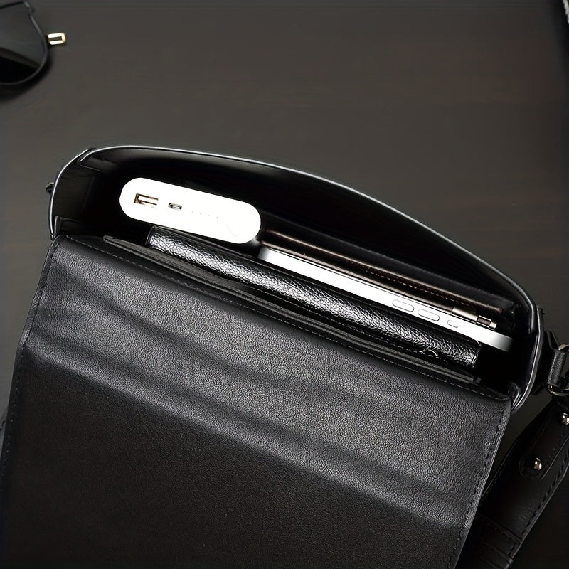 caivektine Men's Stylish Black Crossbody Bag - Adjustable Strap, Quilted Grid Design, Casual Business Shoulder Bag for Everyday Outings, Casual Business Bag   Sleek Modern Bag   Adjustable Strap Bag, Small Crossbody Bag