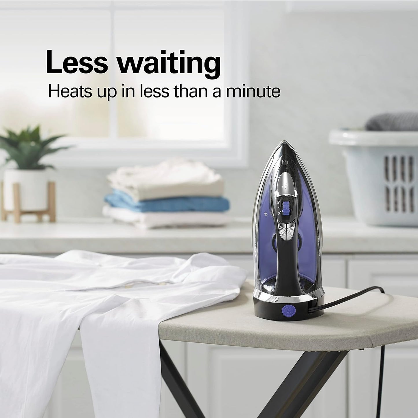 Hamilton Beach Steam Iron for Clothes & Garment Steamer with Smooth Press Stainless Steel Soleplate, 1200 Watts, 8’ Retractable Cord, Black (14214)