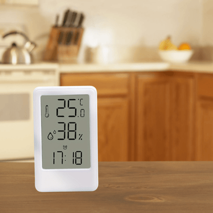 1pc Modern White Digital Temperature & Humidity Monitor with Large LCD Screen, High-Precision Room Thermometer for Desk or Wall, 12/24H Time Display, Battery-Powered (AAA Battery Not Included) – Ideal for Bedroom, Kitchen,