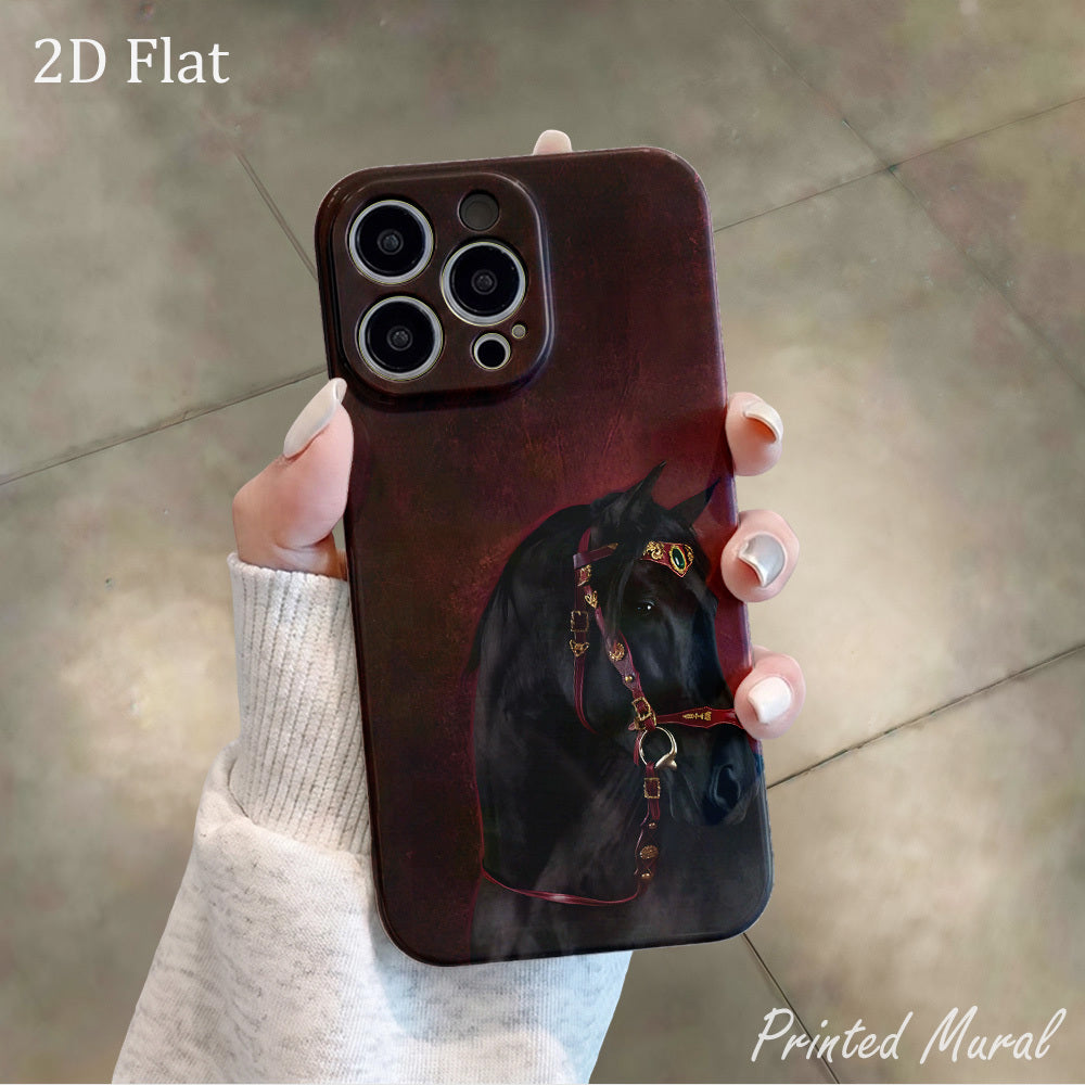 Cute Black Horse Print Phone Case for iPhone Models