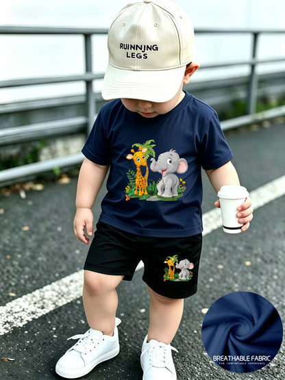 Summer Quick-Dry Shorts & Tee Set for Baby Boys, Jungle Print