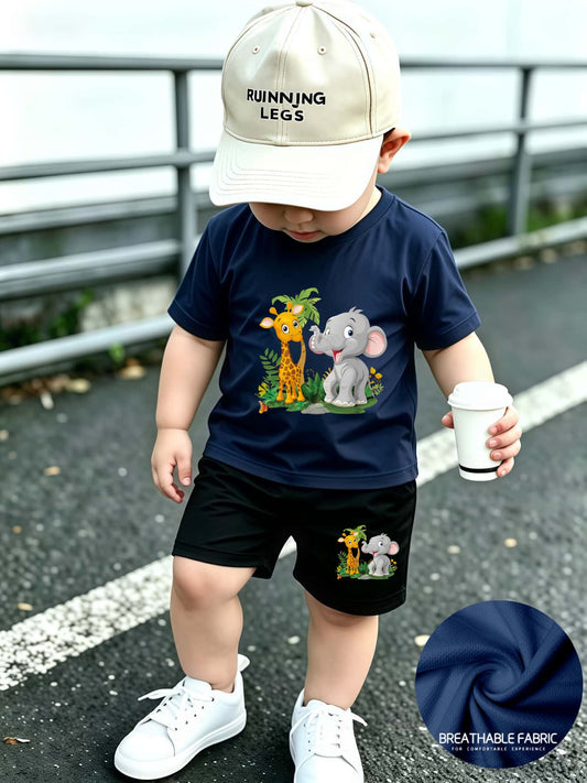 Summer Quick-Dry Shorts & Tee Set for Baby Boys, Jungle Print