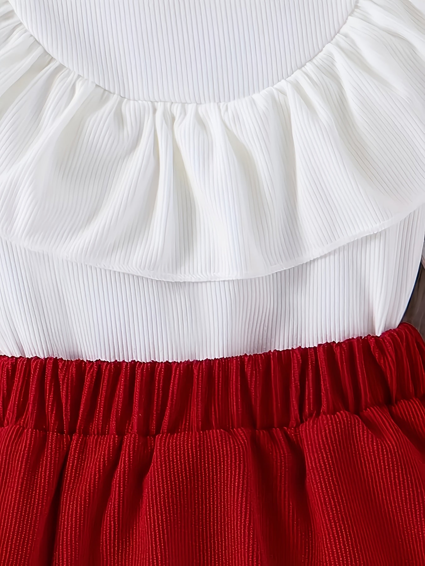 Girls' White Ruffled Sleeve Top & Red Pleated Skirt Set - Sweet Princess Style, Round Neck, Lightweight & Breathable Fabric, Perfect for Spring/Fall, Includes Matching Bow Tie, Ideal for Casual or Special Occasions, Princess