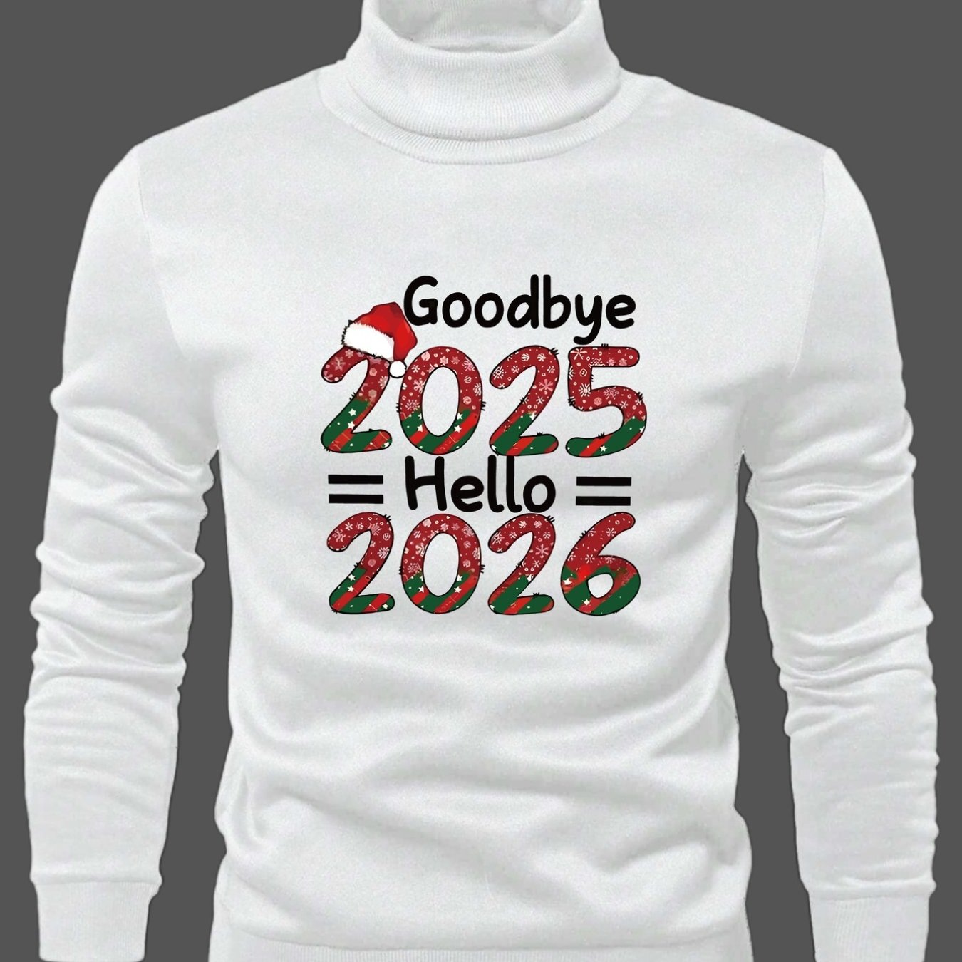 Men's 2025/2026 New Year Print Sweater - Stand Collar Long Sleeve Pullover, Casual Winter Sweating Jacket, Machine Washable Cold Weather Sweaters for Parties & Casual Attire (Slogan Design)
