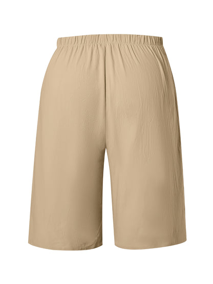 Women's Casual Solid Color Polyester Shorts with Faux Drawstring