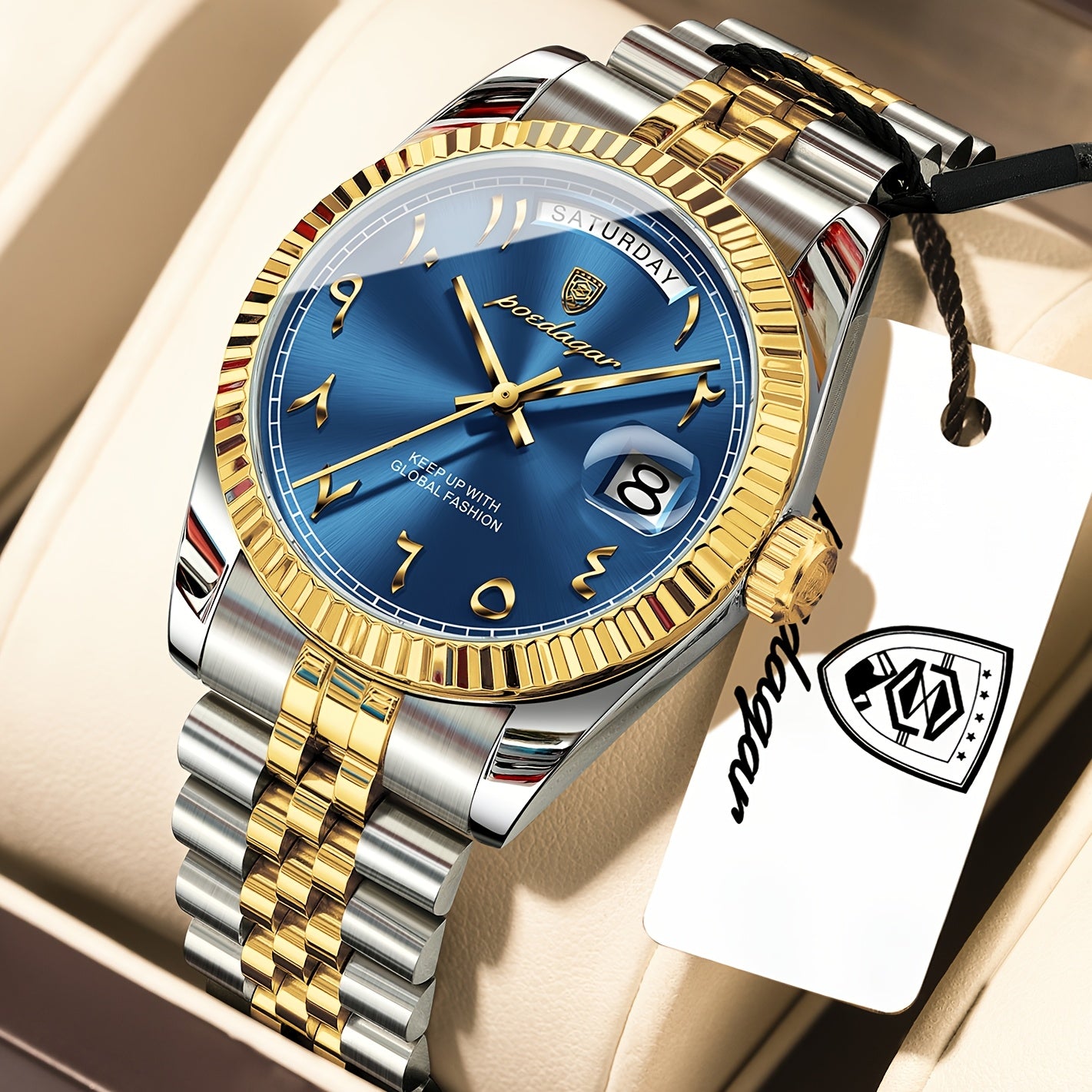 Men's Retro Quartz Watch with Stainless Steel Strap & Calendar