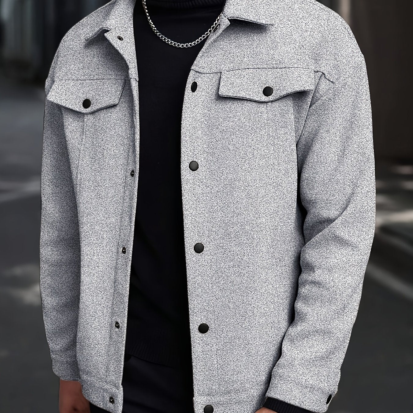 Men'S British-Inspired Workwear Jacket - Casual Short Length Loose Fit with Pockets, Solid Color, Spring/Fall Outerwear, Non-Stretch Fabric, Snap Closure, Regular Fit for Everyday & Travel, Spring Fall Clothing, Structured De