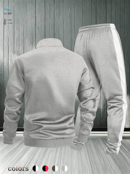 Men's Autumn Winter Stand Collar Zipper Jacket & Pants Set