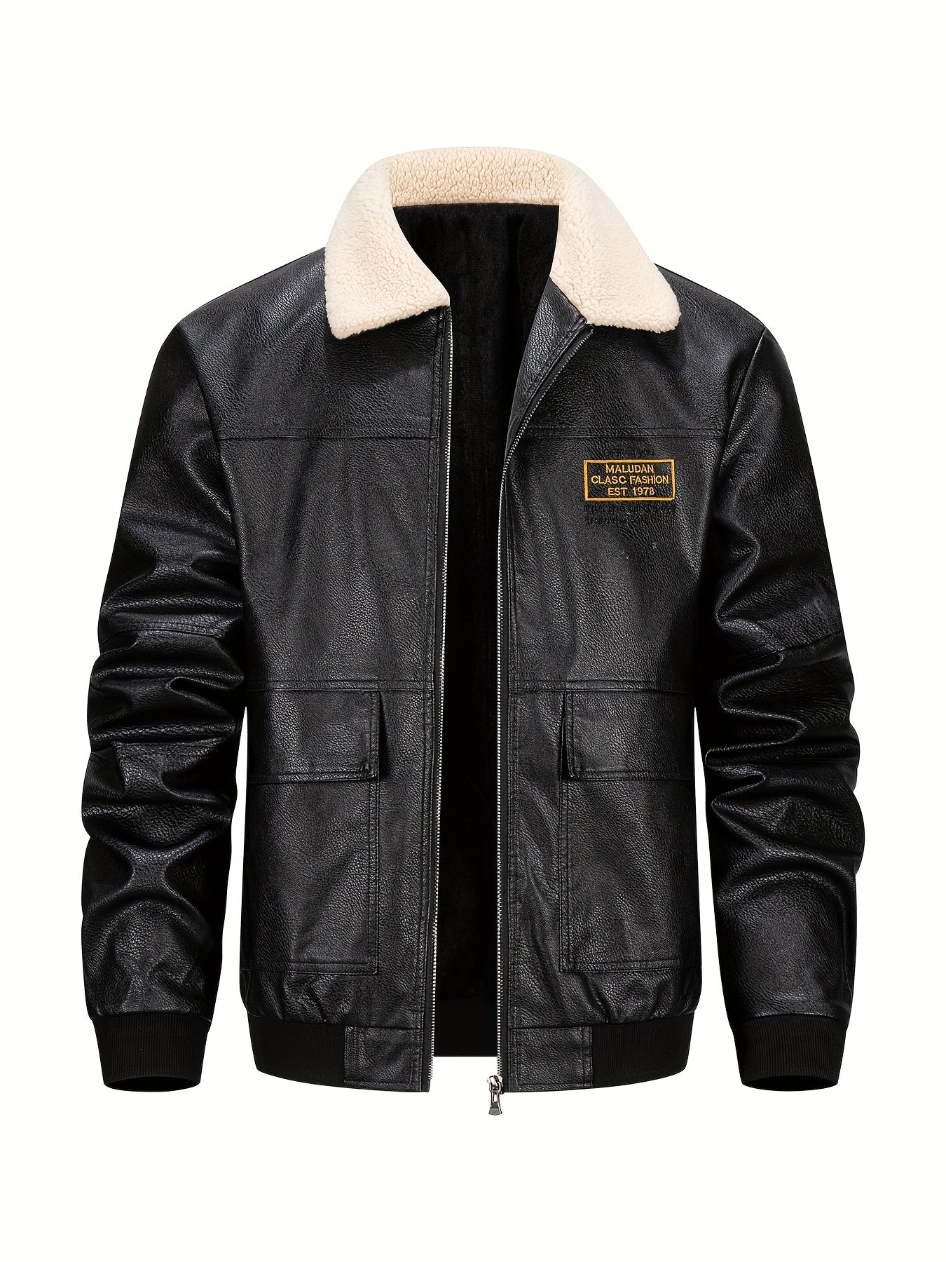 Men's Heavy-Duty Jacket - Thick Collar & Zippered Pockets, Brown/, Motorcycle-Ready Workwear Coat for Construction, Commuting - Non-Stretch Exterior & Polyester Lining - Autumn/Winter Outerwear, Casual Workwear, Embroidered D