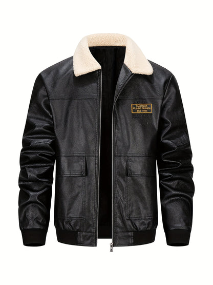 Men's Heavy-Duty Jacket - Thick Collar & Zippered Pockets, Brown/, Motorcycle-Ready Workwear Coat for Construction, Commuting - Non-Stretch Exterior & Polyester Lining - Autumn/Winter Outerwear, Casual Workwear, Embroidered D