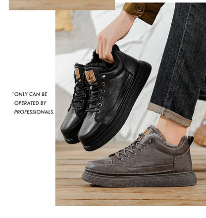 Men'S Winter Hiking Shoes - Cold Weather Traction Outdoors, Lace-Up Ankle Support, Cushioned EVA Insole - Synthetic Faux Upper - All-Terrain Traction for Snow, Ice, Mud - Low-Top Design - Black/Brown - Ideal for Hiking, Urban