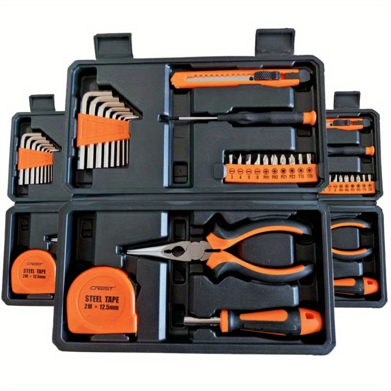 Multi functional heavy-duty manual tool kit with toolbox -20+sets of tools (pliers, hex wrench, screwdriver, tape measure), suitable for home repair, car maintenance, and DIY projects - suitable for mechanics (no power requir