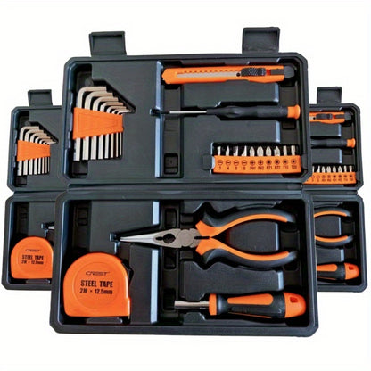 Multi functional heavy-duty manual tool kit with toolbox -20+sets of tools (pliers, hex wrench, screwdriver, tape measure), suitable for home repair, car maintenance, and DIY projects - suitable for mechanics (no power requir