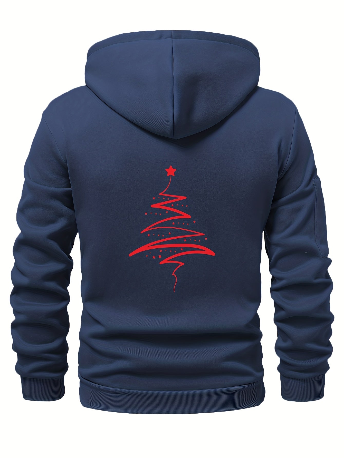 Men'S Minimalist Red & Christmas Tree Print Hooded Sweatshirt - Long Sleeve Casual Pullover with Piping, Regular Fit Winter Warmth for Holiday Parties, Outdoor Activities & Casual Attire, Christmas Sweatshirt, Seasonal Fashio