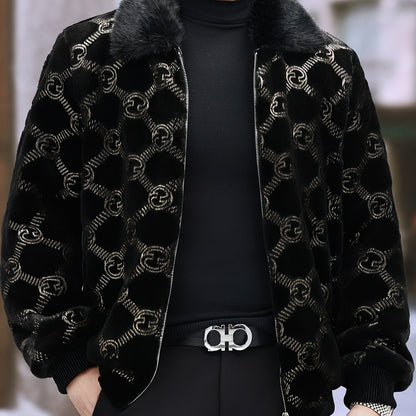 Տղամարդու ձմեռային արհեստական ​​մորթուց բաճկոն | Սև և ոսկեգույն հակադիր դիզայն | Ակնոցավոր օձիք | Կայծակաճարմանդով փակվող | Պոլիեսթերային աստառ | Նորաձև և ֆունկցիոնալ՝ պաշտոնական առիթների համար, ձմեռային վերնազգեստ | Հակադիր գույների բաճկոն | Ակնոցավոր օձիք