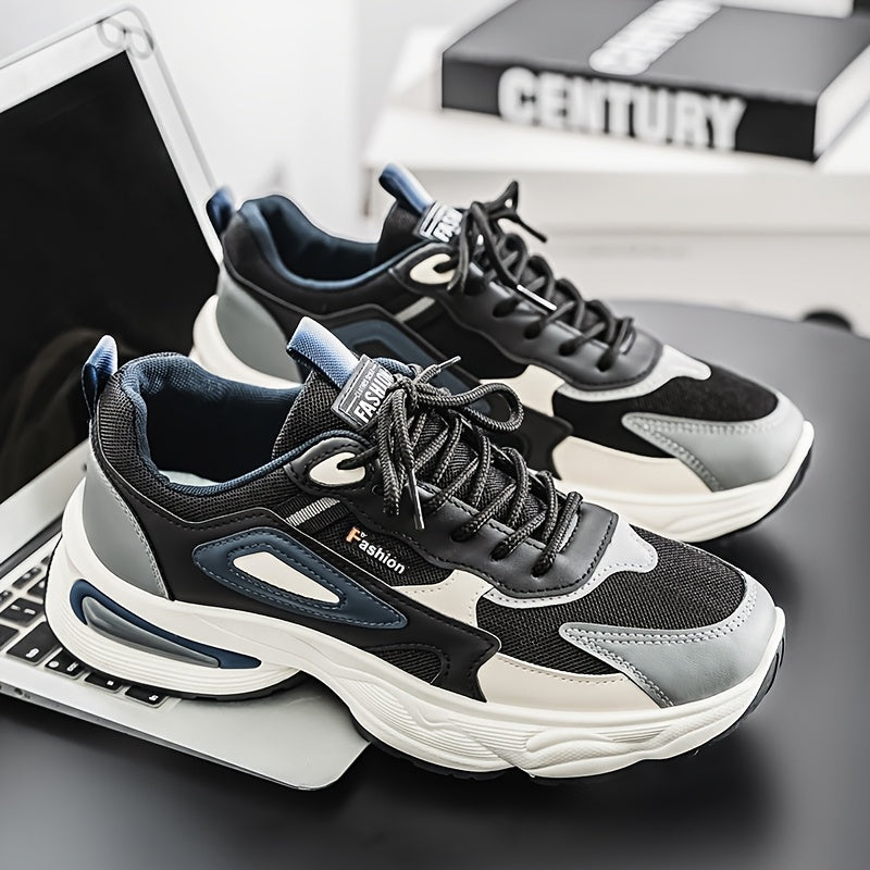 Men's Fashion Sneakers - White/Black/Brown PU Upper, Breathable Fabric Lining  Cushioned EVA Insole, Durable PVC Sole, Lace-Up Mid-Top Design for All-Season Casual  Daily Wear, High Top Sneakers, Versatile Footwear, Modern