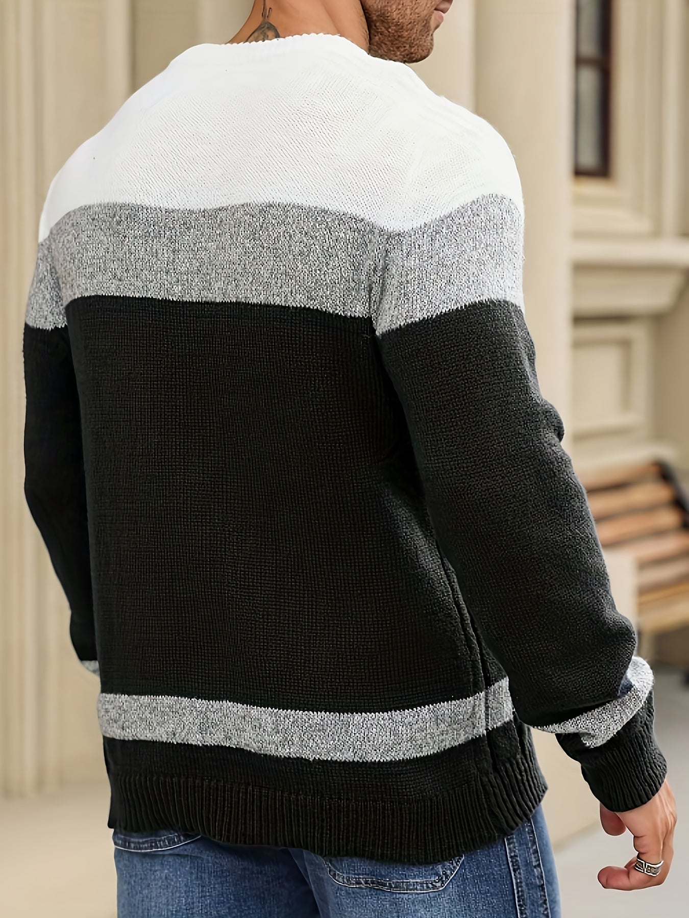 Տղամարդկանց աշուն/ձմեռ առօրյա գունային բլոկներով տրիկոտաժե պուլովեր սվիտեր