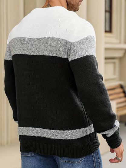 Տղամարդկանց աշուն/ձմեռ առօրյա գունային բլոկներով տրիկոտաժե պուլովեր սվիտեր