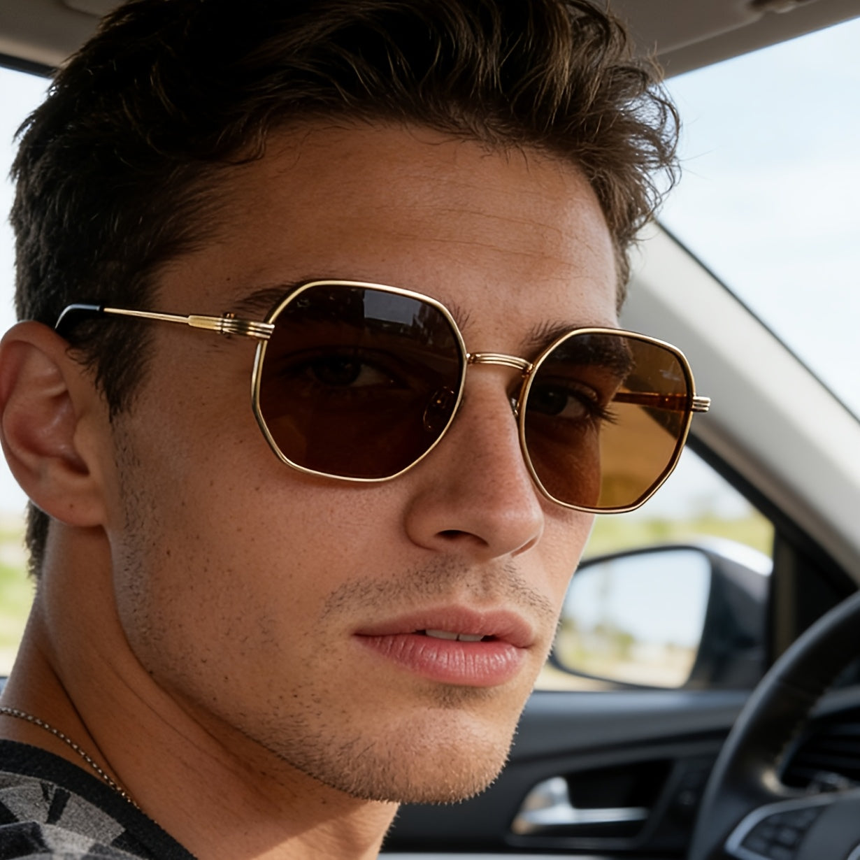 Unisex Polygonal Frame Sunglasses with UV400 Protection