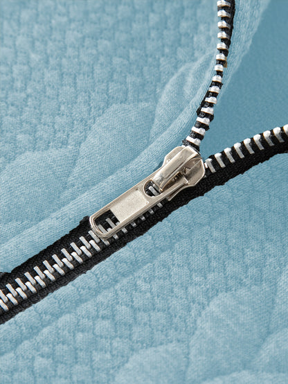 Men'S Light Blue Quilted Zip-Up Jacket - Casual Fall/Winter Outerwear with Stand Collar, Long Sleeves, and Front Pockets, Perfect for Casual Attire, Autumn Winter Apparel | Quilted Texture Jacket | Zippered Jacket