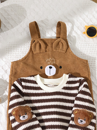 Boys 2-Piece Embroidered Long Sleeve Top & Corduroy Overalls