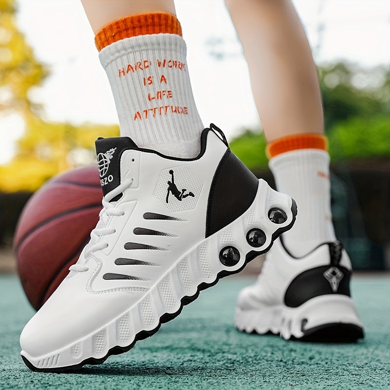 Men's All-Season Basketball Sneakers with Non-Slip Rubber Sole & All-Terrain Grip - Low-Top Lace-Up Shoes for Court, Casual Wear - Durable Synthetic & Cushioned (Year-Round) - ayq
