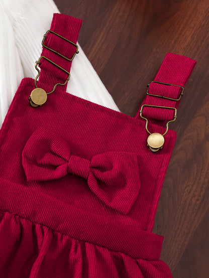 2 հատ մանկական ձմեռային հագուստի հավաքածու. Հարմարավետ փափուկ թևքերով զգեստ և A-գծի ժապավեն՝ օձիքով և ծոպերով զարդարանքով - փափուկ, տաք հագուստ լուսանկարահանումների համար, Սուրբ Ծնունդ (ձեռքով լվացվող), իդեալական է բացօթյա օգտագործման համար