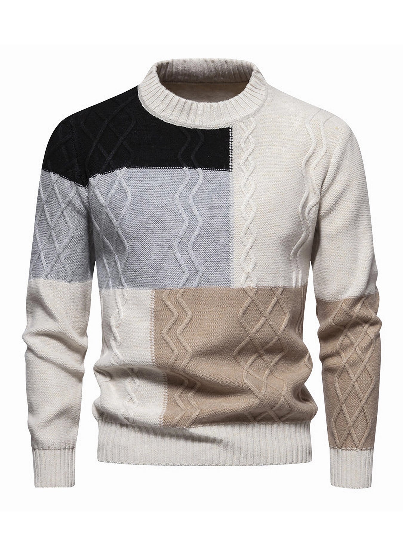 Գունավոր համադրություններով կլոր օձիքով պուլովեր սվիտեր տղամարդկանց համար, նորաձև ազատ գործվածքով վերնաշապիկ աշնանային և ձմեռային երիտասարդների համար